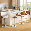 Bentwood Mid-century Bar Stool (White/Cream leather + Chrome base)